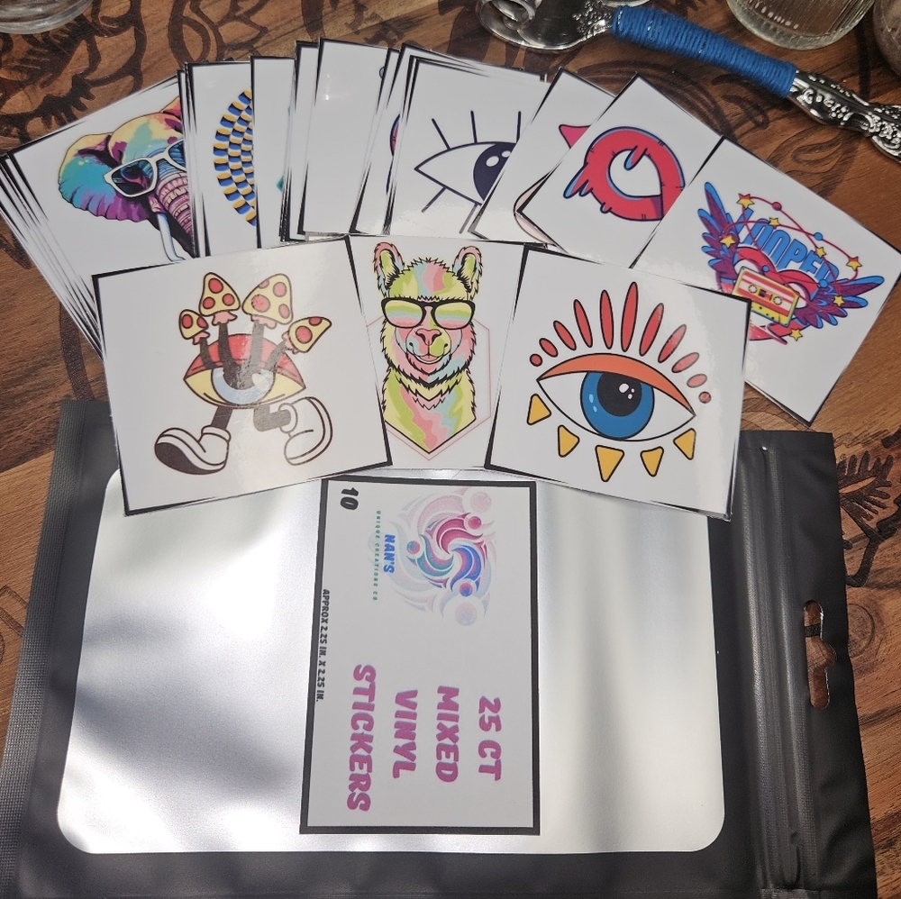 25 CT Mixed Vinyl Stickers Handmade